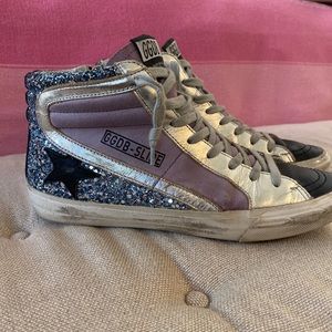 Golden Goose High Top Sneakers size 38 women’s Glitter used With box